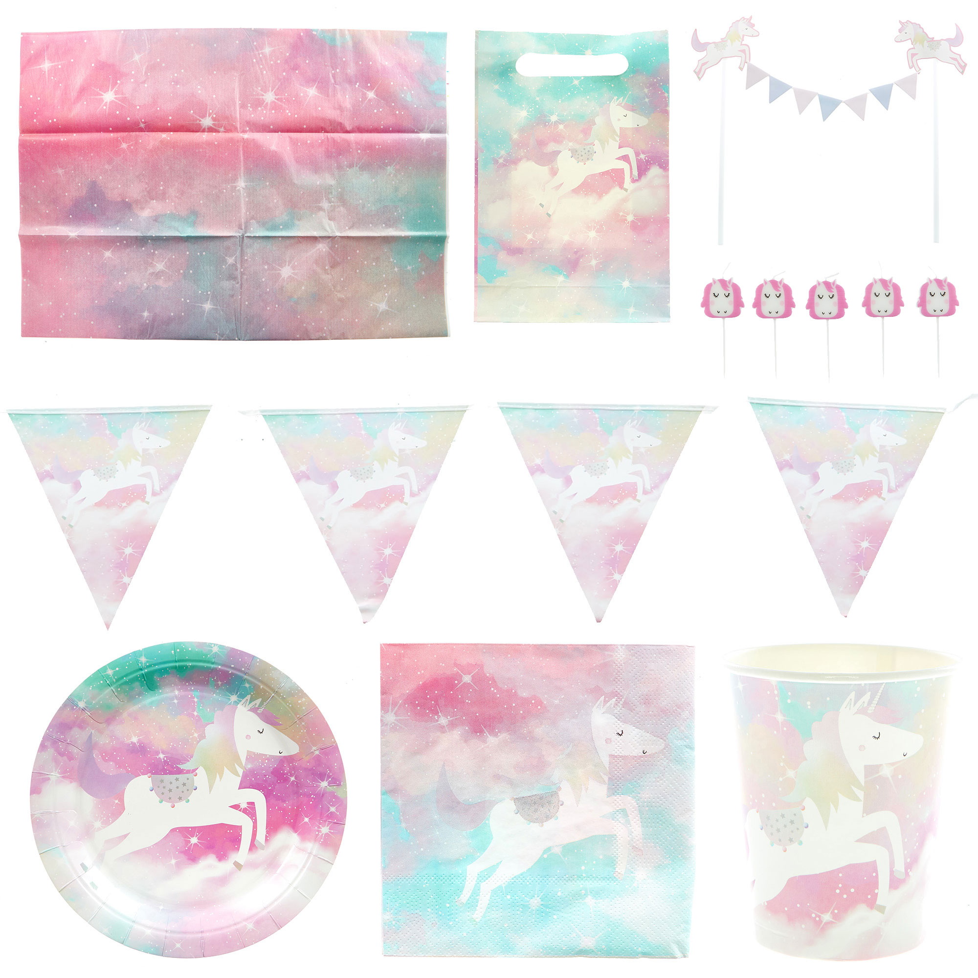  Unicorn Party Tableware & Decorations Bundle - 8 Guests | Card Factory