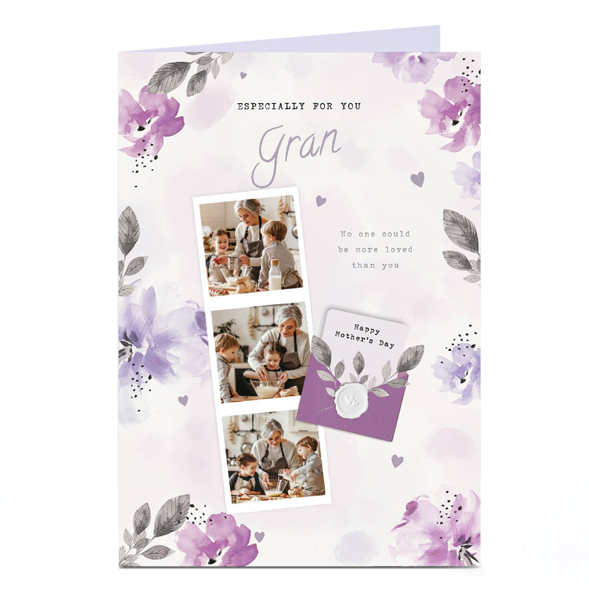 Personalised Mother's Day Card - 3 photos with lilac flowers - Gran