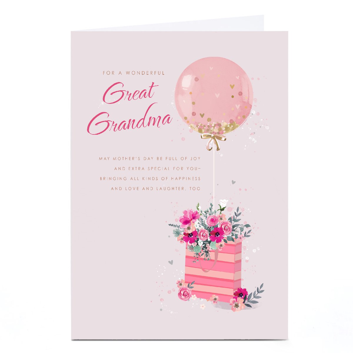 Personalised Mother's Day Card - Pink Gift Bag of Flowers, Great Grandma