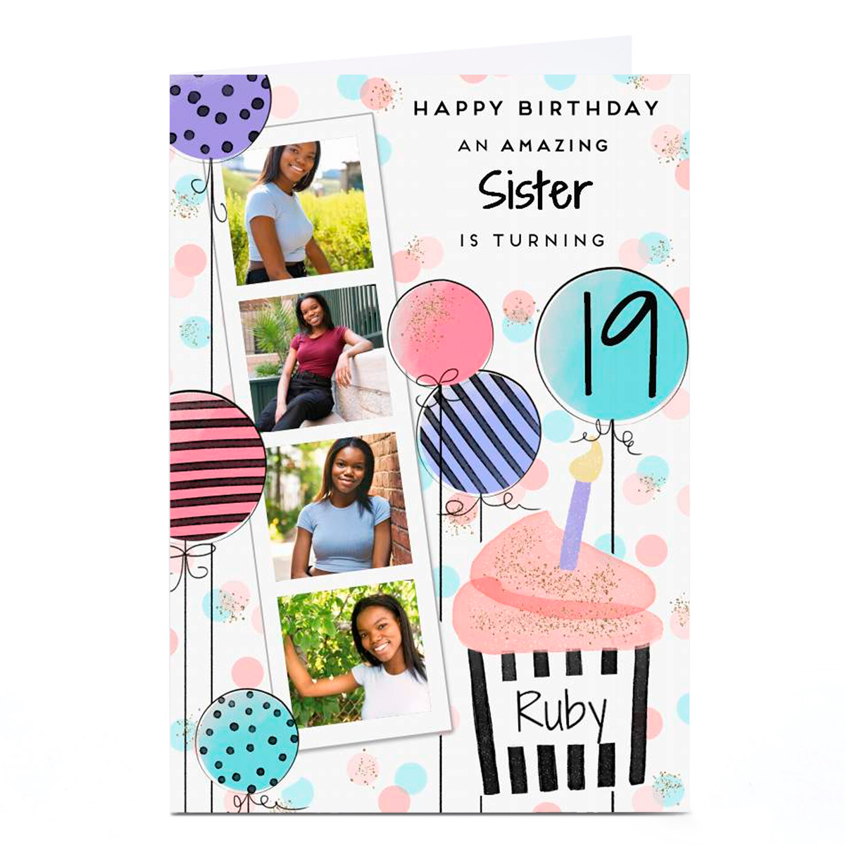 Photo Birthday Card - Polaroid Strip Sister, Any Age