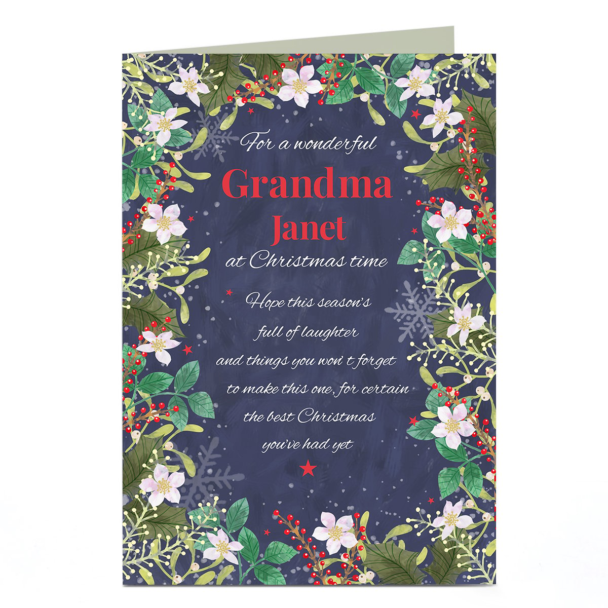 Personalised Christmas Card - Floral Border, Grandma