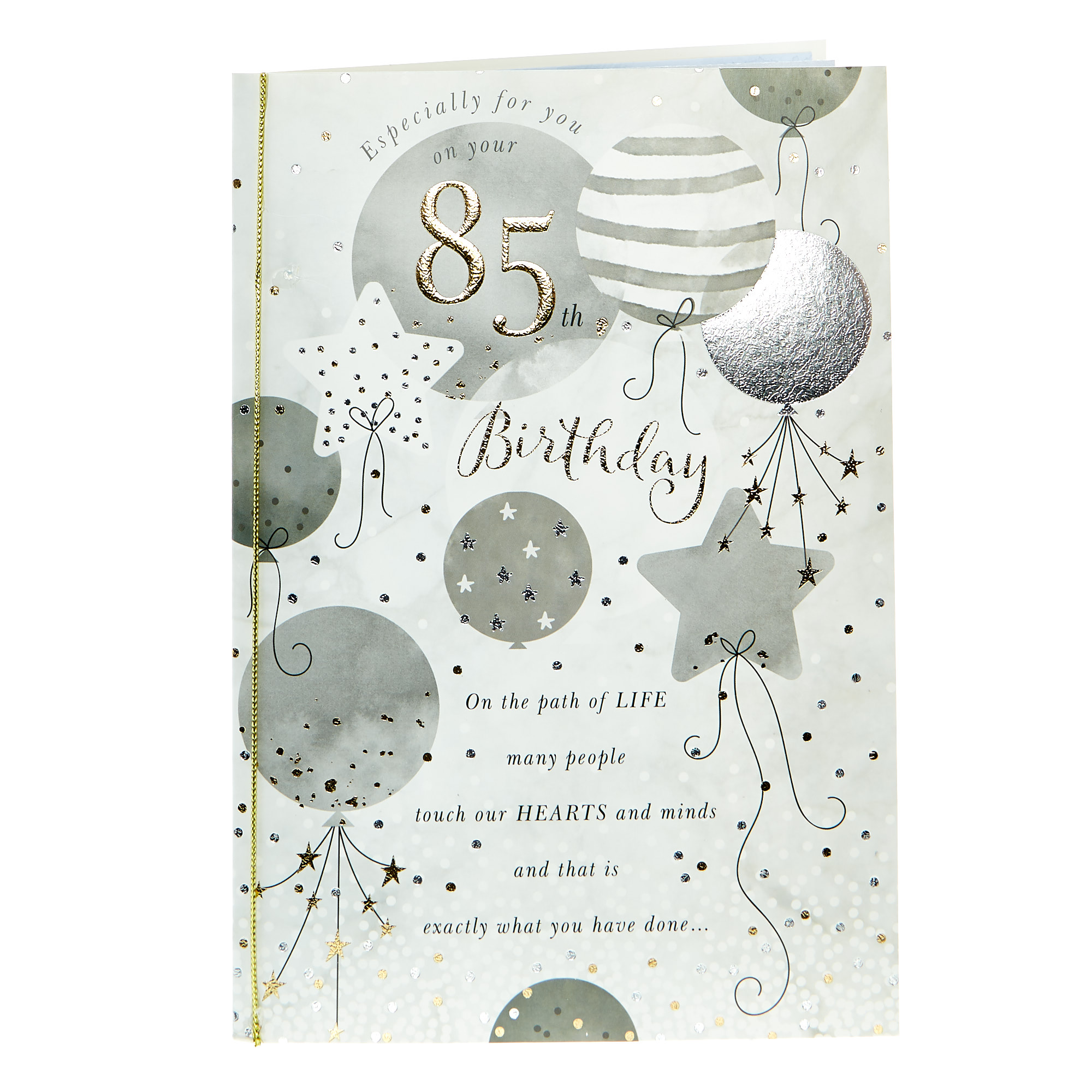 85th Birthday Card - Silver & Gold Balloons