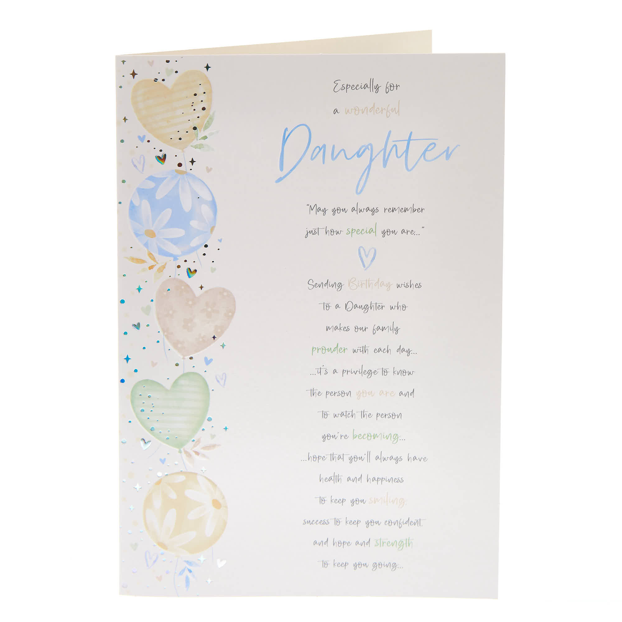 Daughter Heart & Balloons Birthday Card