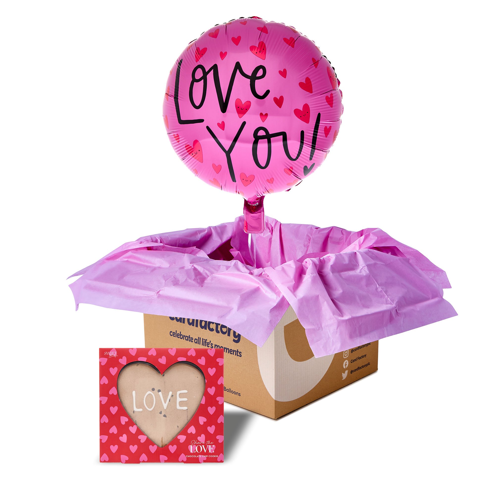 Love You Smiley Hearts Balloon & Sharing Cookie - Delivered Inflated!