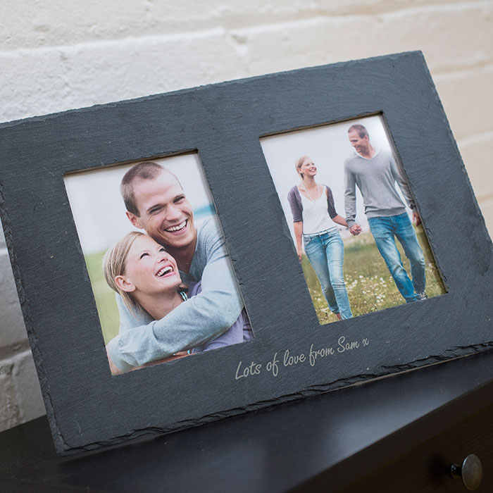 Engraved Double Slate Photo Frame - Any Message..