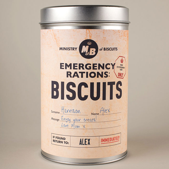 Personalised Tin With Biscuits - Emergency Rations Biscuits