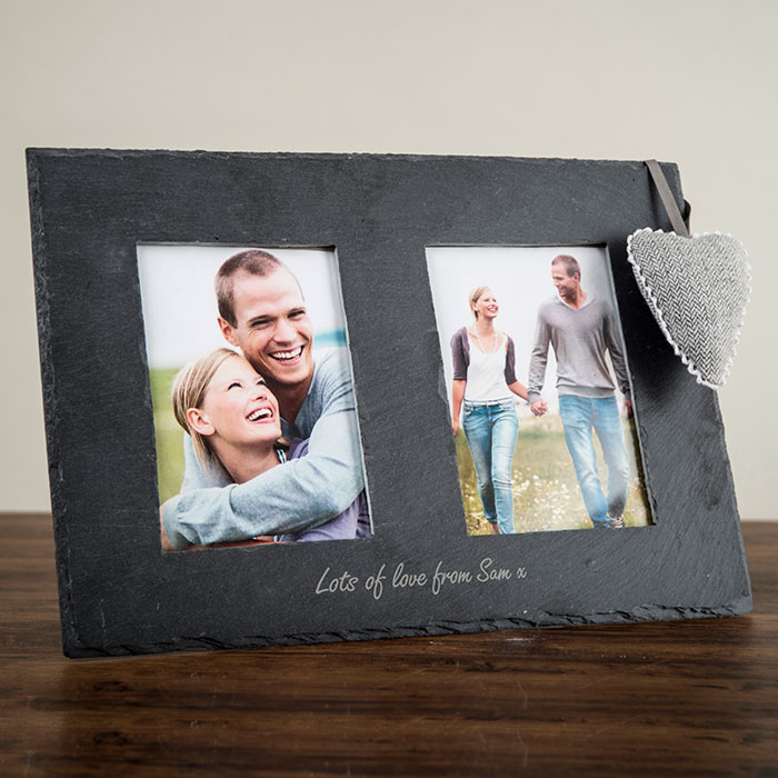 Engraved Double Slate Photo Frame - Any Message..