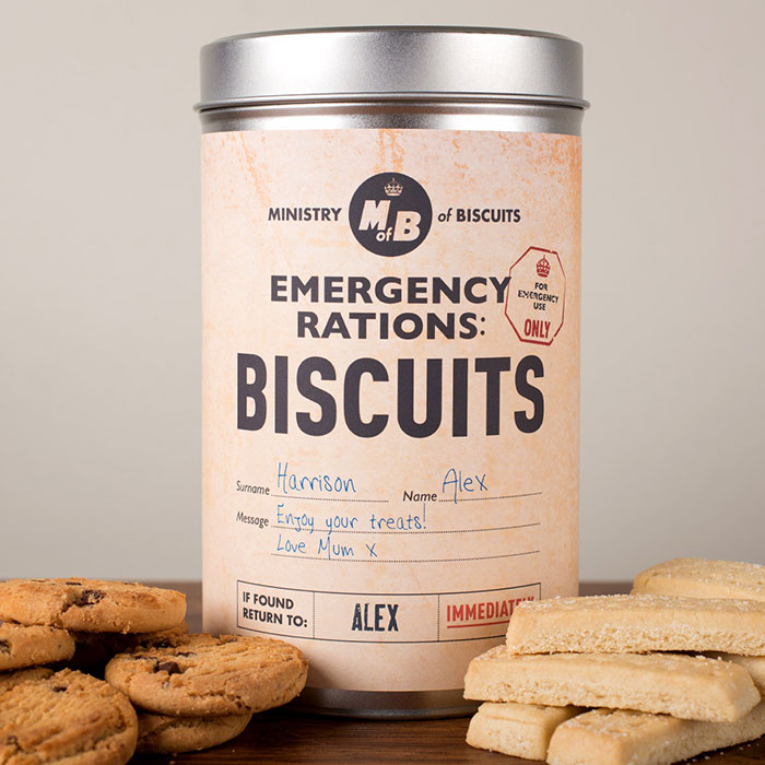 Personalised Tin With Biscuits - Emergency Rations Biscuits