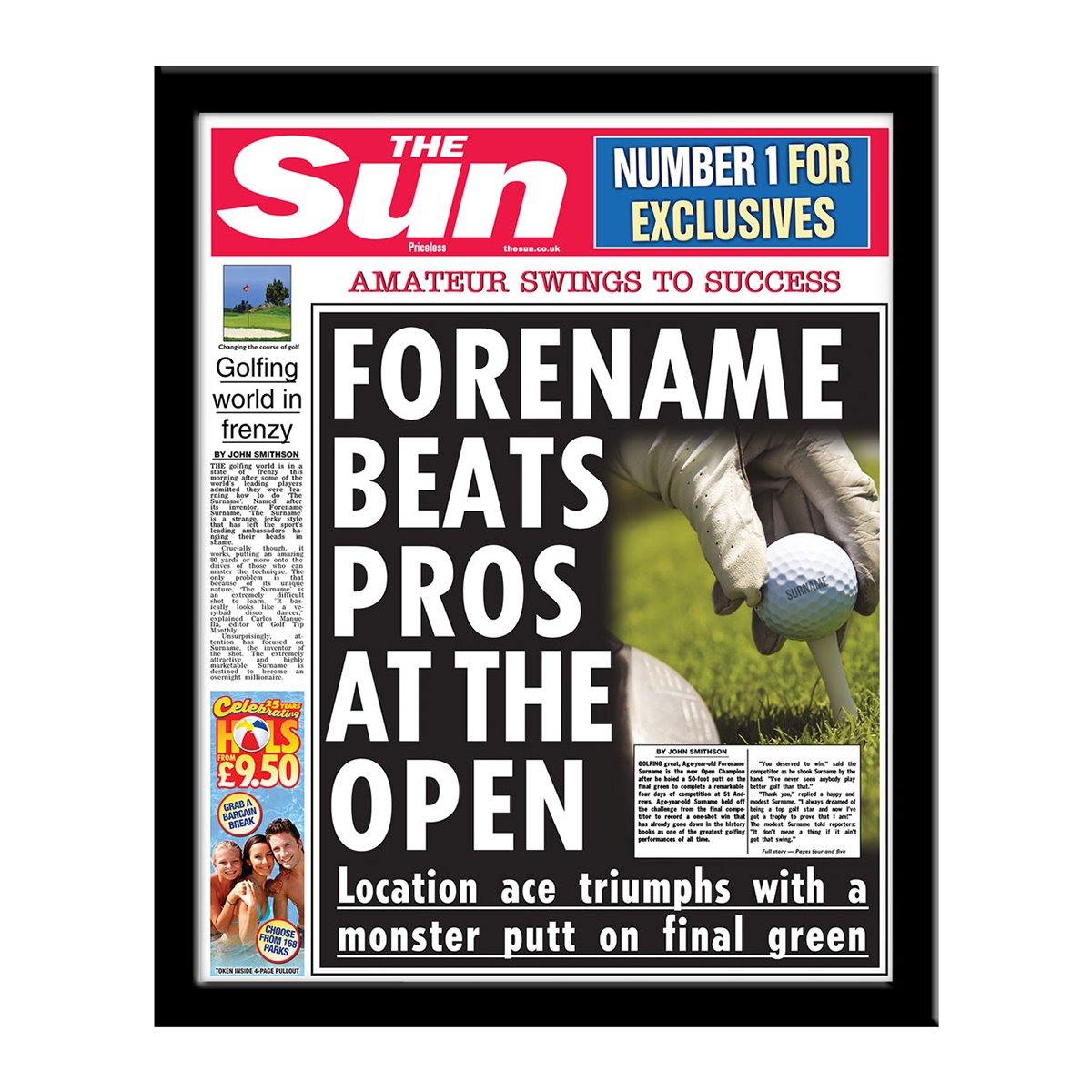 The Sun Personalised Spoof Newspaper Article - Golf Champion